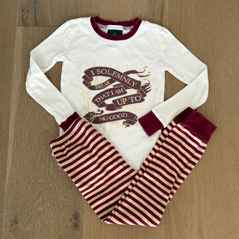Pottery Barn Kids Harry Potter Glow Maroon White Striped Pajama Set